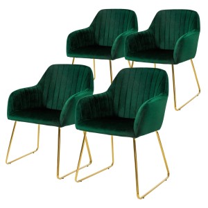 ML-Design Esszimmerstühle, 4er Set, grüner Samt, Armlehnen, goldenes Gestell.