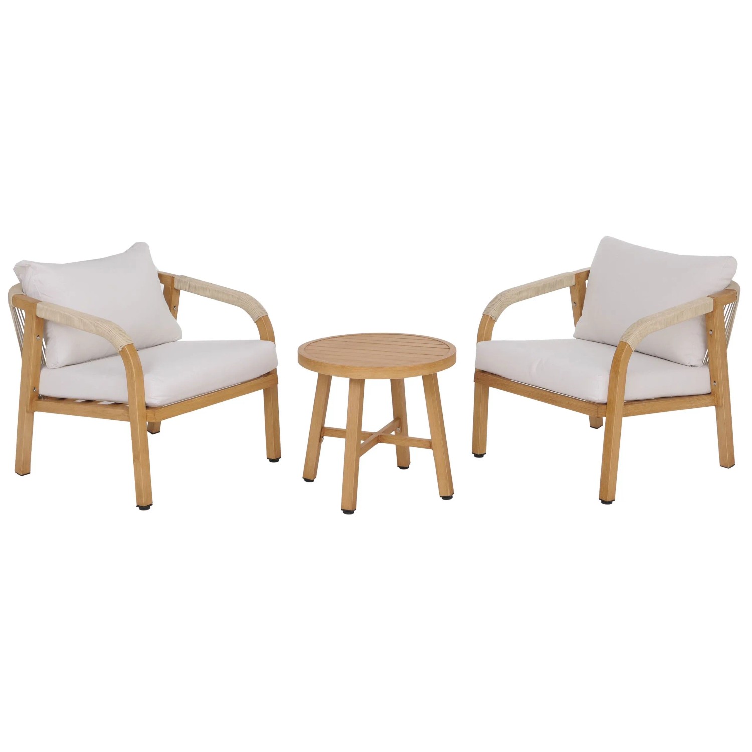 MCW Aluminium Lounge-Set P82 Stuhl Tisch Holz-Optik Creme