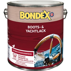 Dose Bondex Boots- und Yachtlack, farblos, hochglänzend, 2,5 l. Für strapazierfähigen Schutz von Holz.