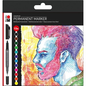 Marabu Graphix Permanent Marker, 12 Farben sortiert, für Illustrationen und Skizzen.
