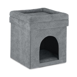 Relaxdays Katzenhöhle Hocker MDF Polyester Schaumstoff Grau Faltbar Mit Kissen 42 cm x 38 cm x 38 cm 2,7 kg