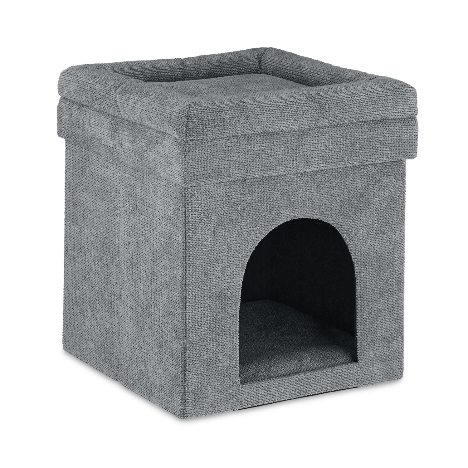 Relaxdays Katzenhöhle Hocker MDF Polyester Schaumstoff Grau Faltbar Mit Kissen 42 cm x 38 cm x 38 cm 2,7 kg