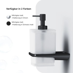 AM.PM Seifenspender Inspire V2.0 Schwarz: Wandmontierter Glasseifenspender mit schwarzer Halterung.