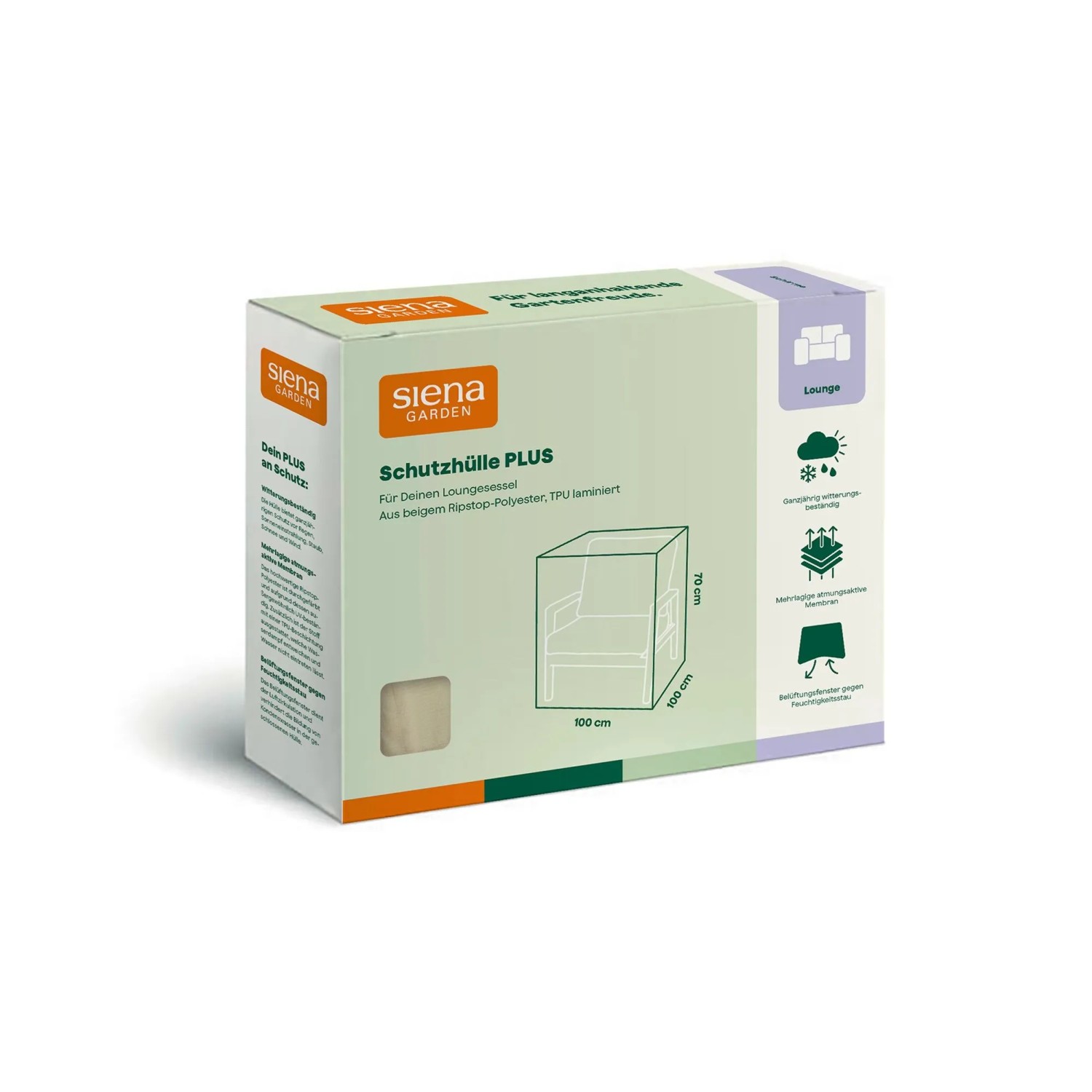 Siena Garden Schutzhülle Plus für Loungesessel, 100x100x70 cm, Beige, Verpackung.