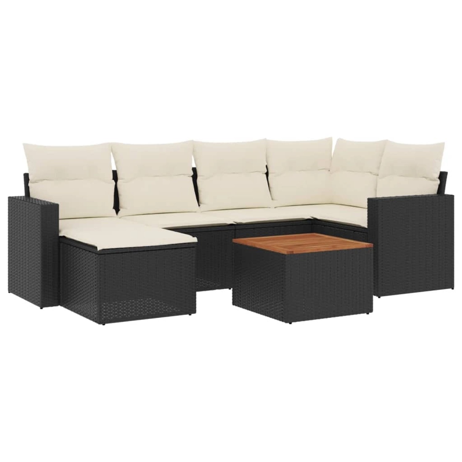vidaXL 7-Tlg Garten-Sofagarnitur mit Kissen Schwarz Poly Rattan 3256553 günstig online kaufen
