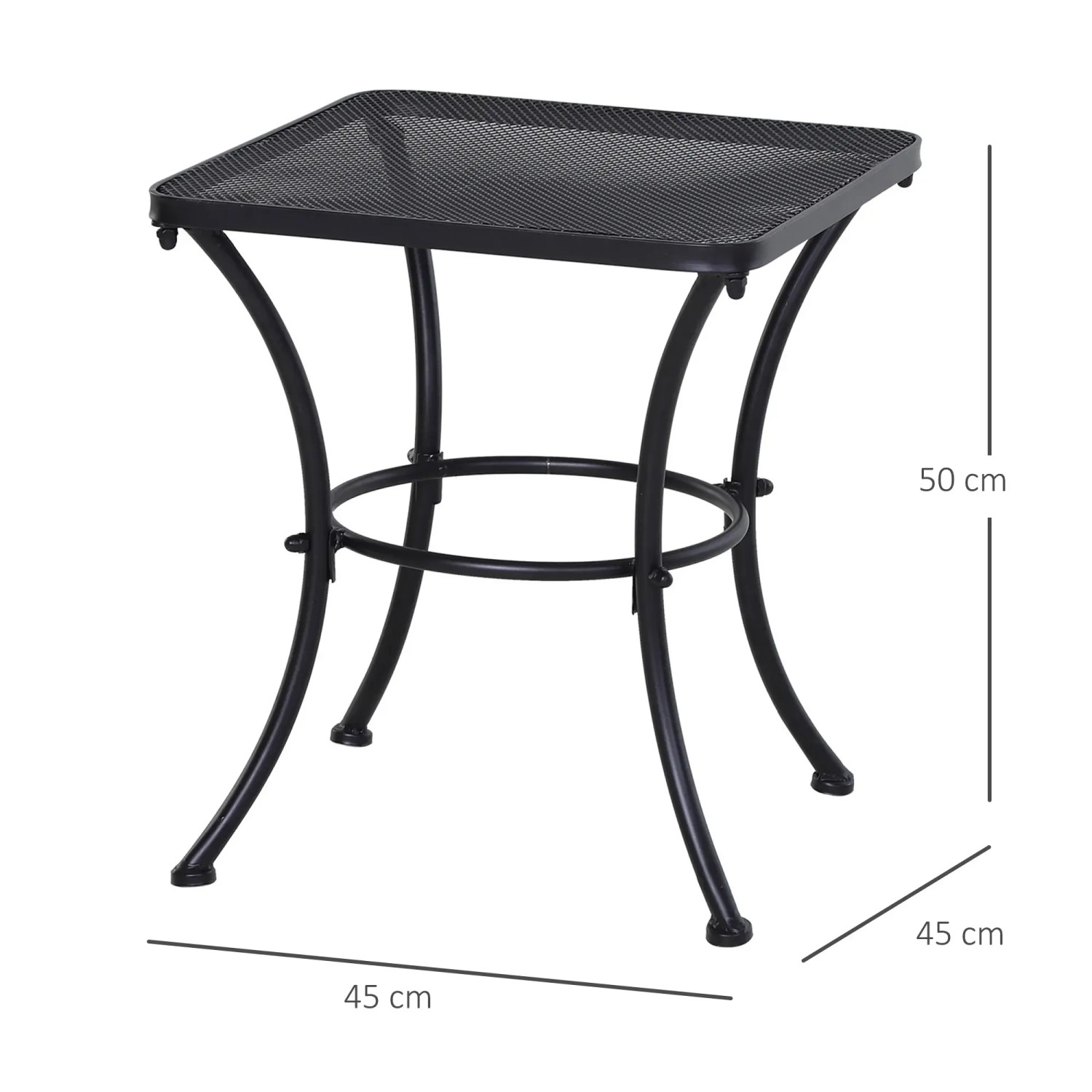 Schwarzer Outsunny Gartentisch mit Mesh-Tischplatte, pflegeleicht und ideal für Balkon und Terrasse.