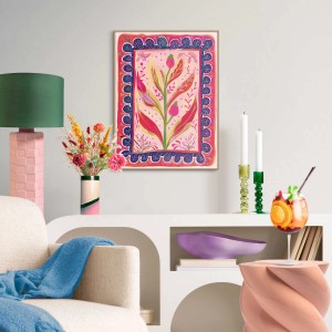 Gerahmtes Bild "Leaf Creation" in Rot, 40x30 cm, florales Motiv für Wohnzimmer.