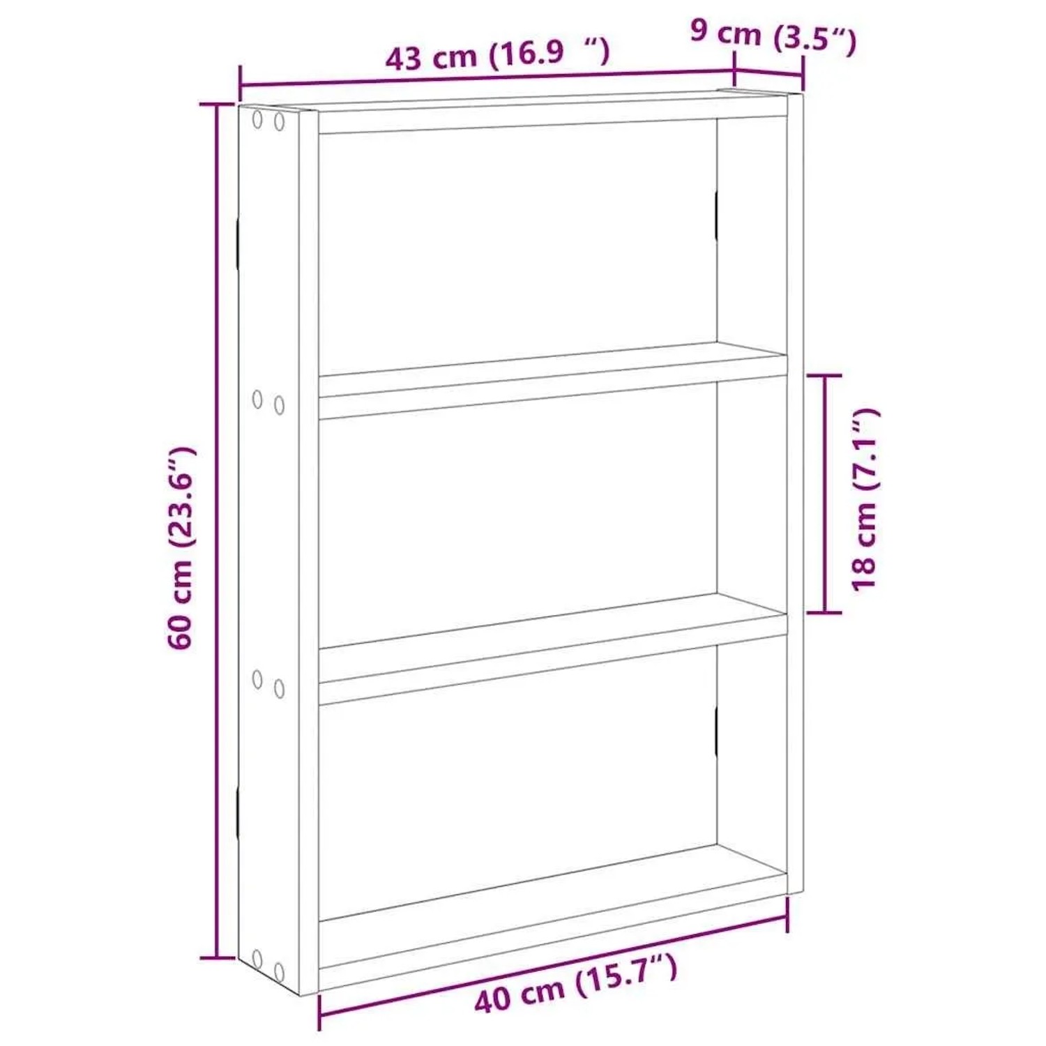 vidaXL Wandregal Sonoma-Eiche 43x9x60 cm Holzwerkstoff 860051_9