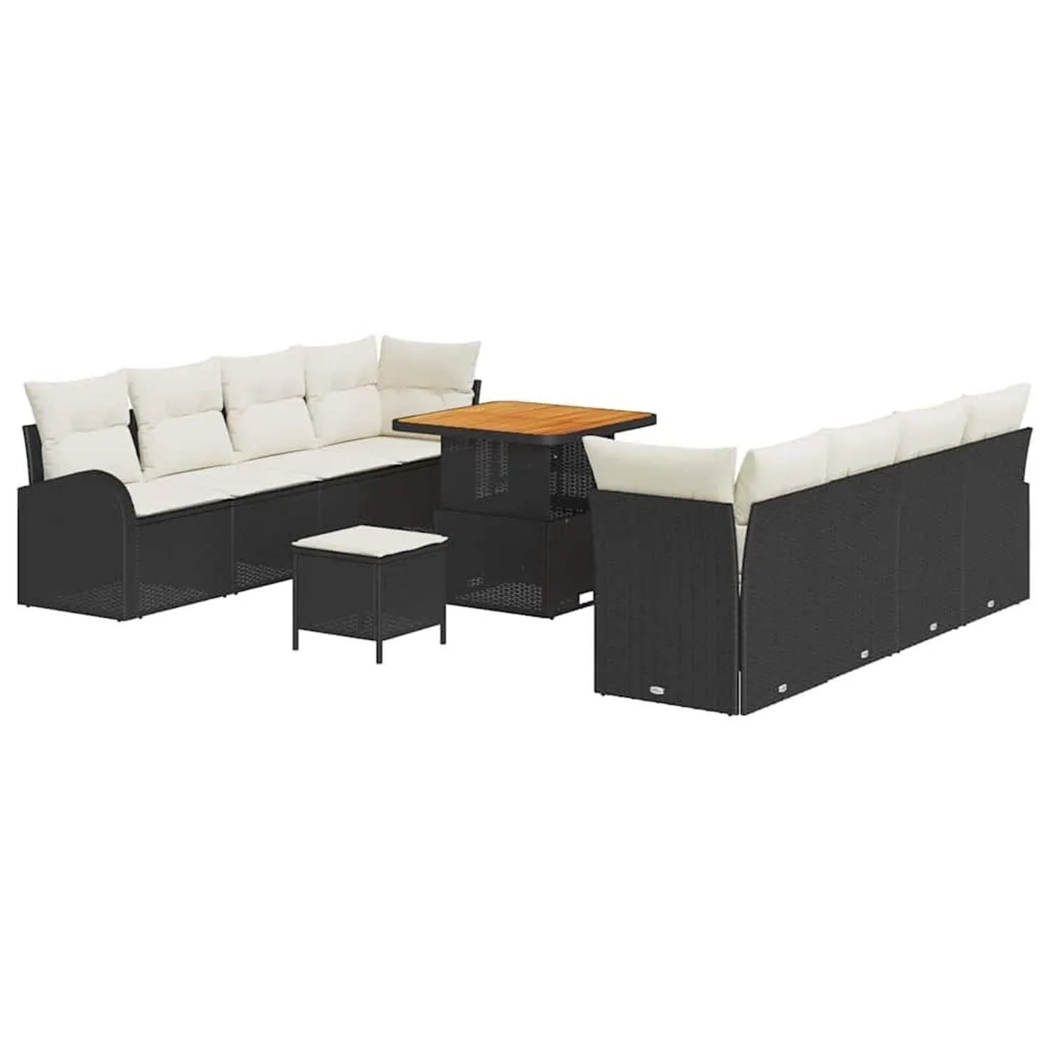 vidaXL Garten-Sofa-Set mit Kissen 11-Tlg Schwarz und Creme 3364315