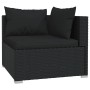 Schwarzes vidaXL 3-Sitzer Gartensofa aus Poly Rattan mit Kissen, Eckteil.