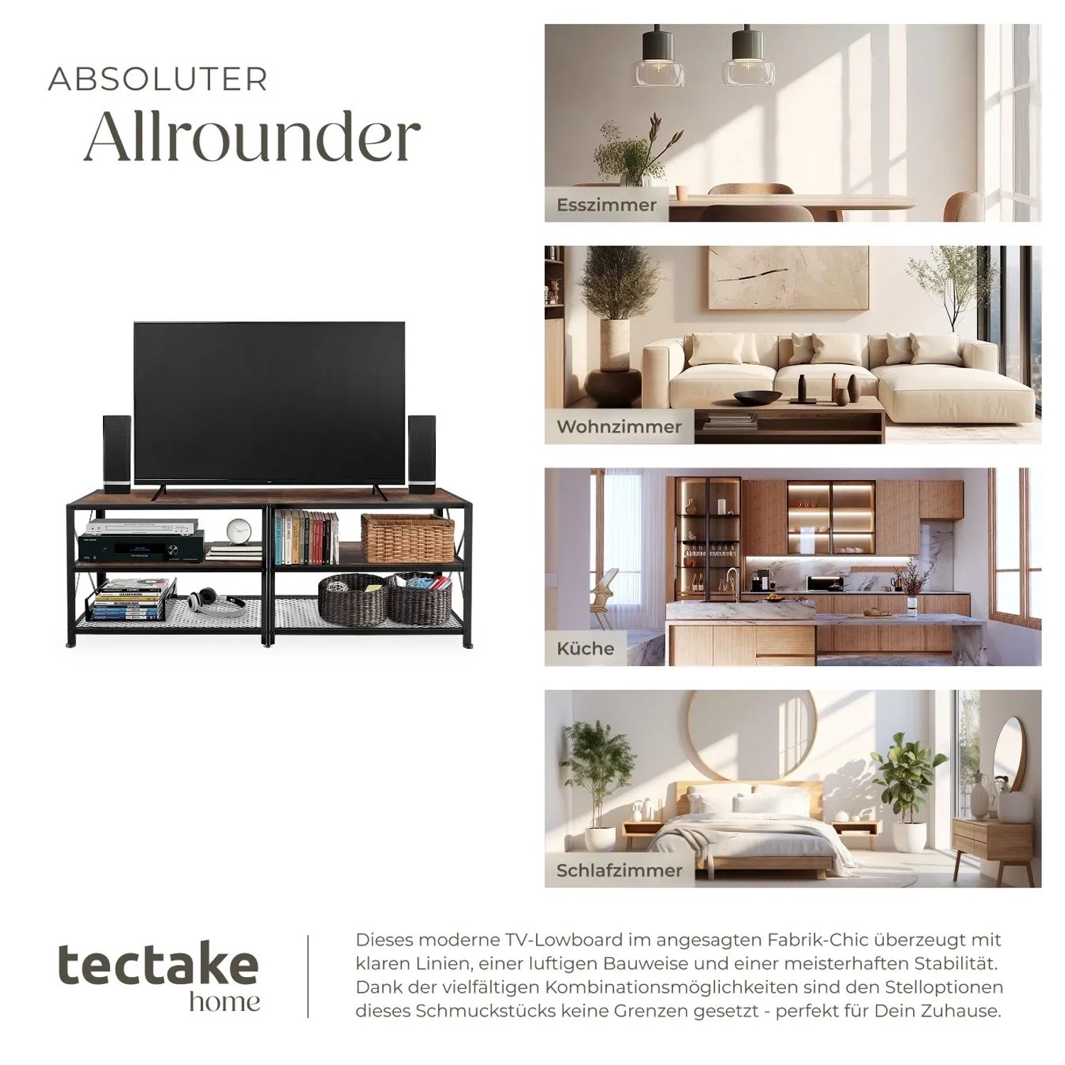 Tectake Tv Regal Chicago Industrial Style Holz und Stahl 141 x 41 50 x 50 50 cm Industrial Holz Dunkel Rustikal_7