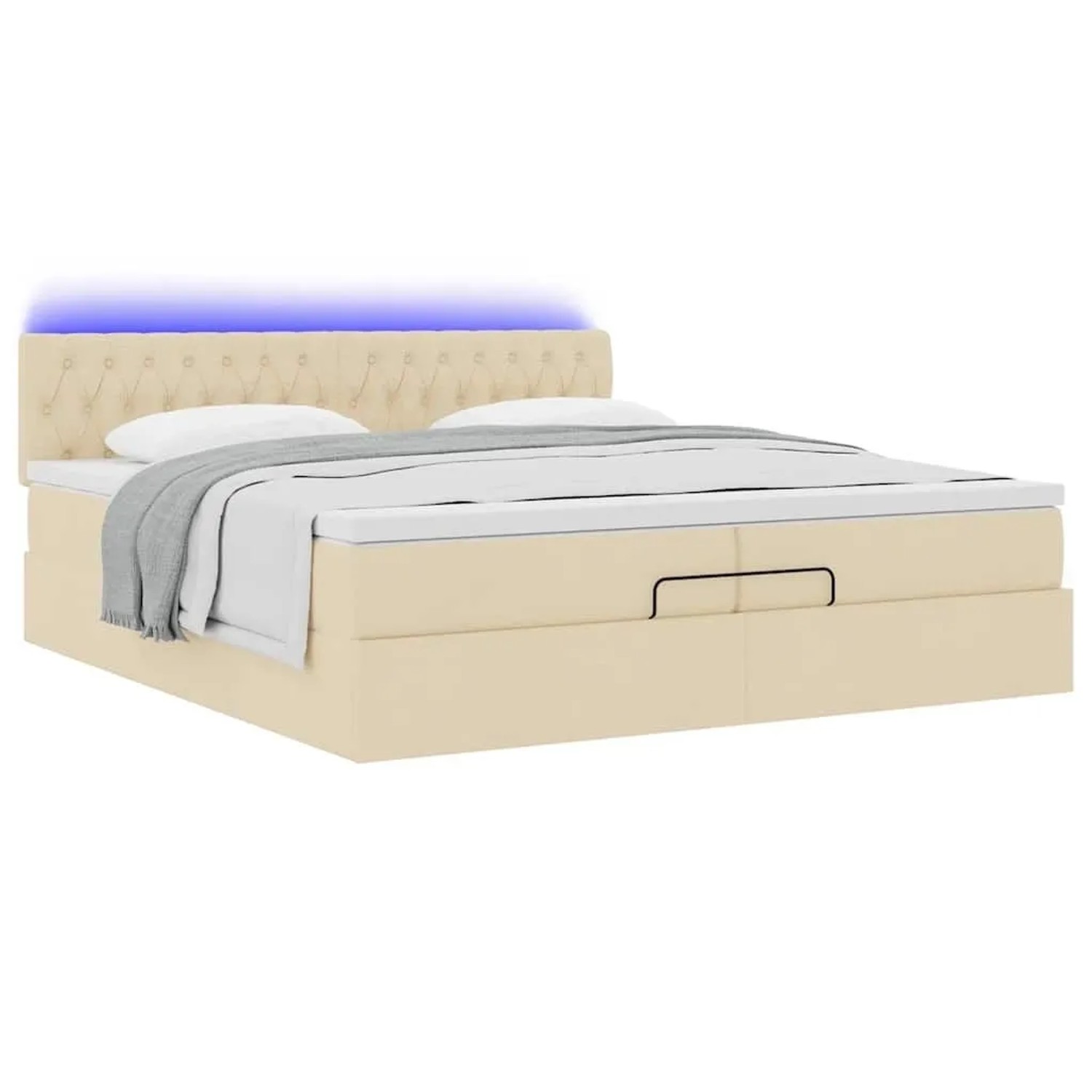 vidaXL Ottoman-Bett mit Matratzen & LEDs Creme 200x200 cm Stoff 3312421