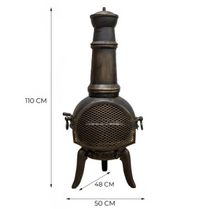 Monstershop Gusseisen Terrassenofen mit Bronze-Finish und Grillrost.