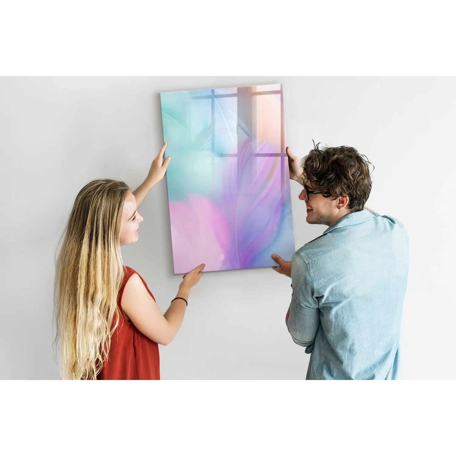 Tulup Beschreibbare Glasmagnettafel Pastellfarbene Federn 60x90 cm Magnettafel Büro Glas Schwarzer Marker Glassboard Magnetisch_5