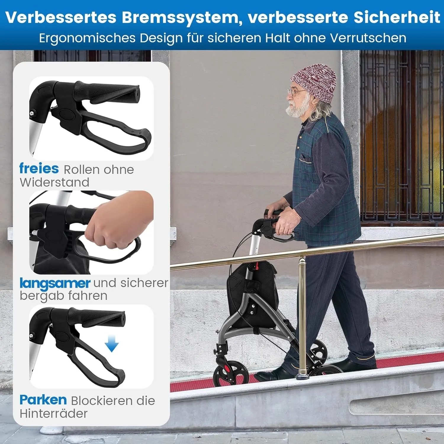 Costway Rollator Schmal Faltbar Gehhilfe 6-Fach Höhenverstellbar Grau_5