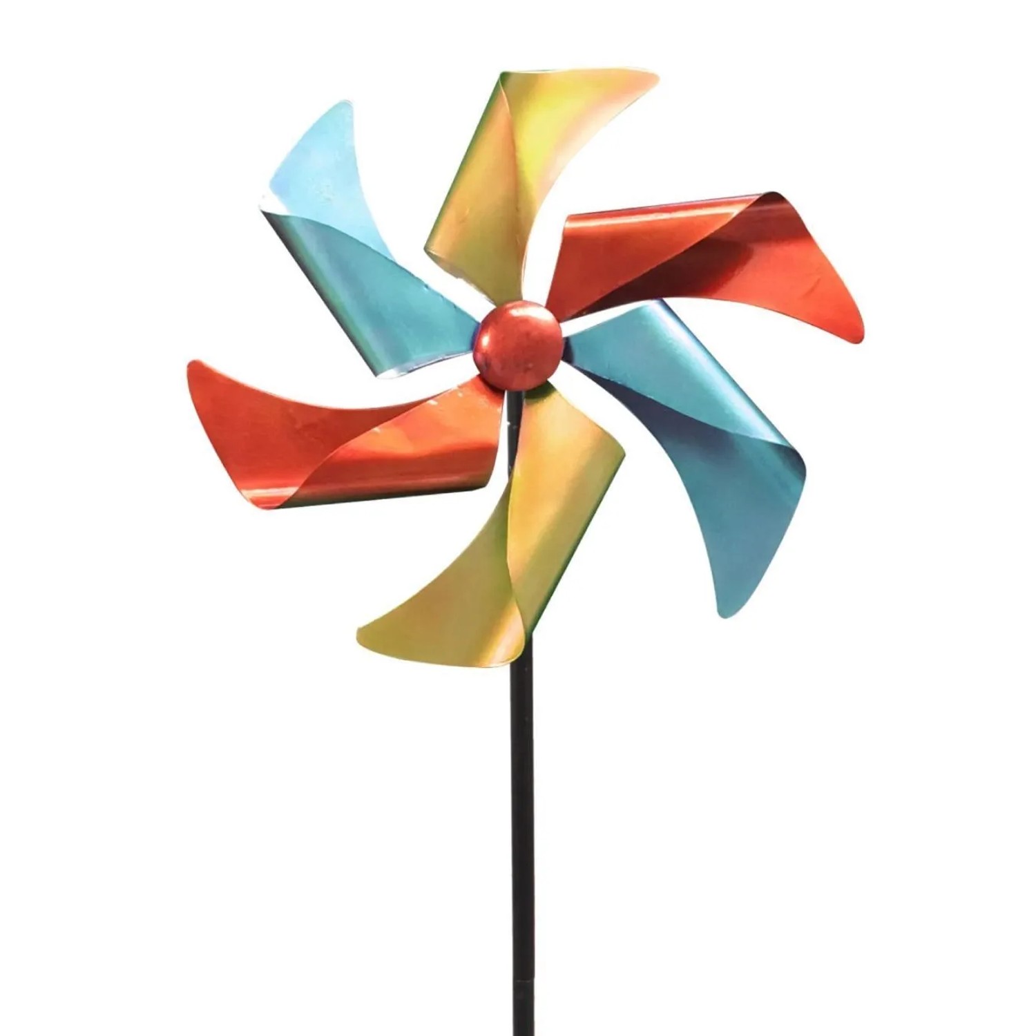 Lex Windrad Windspiel Metall Gartendeko Balkon Terrasse Erdspieß Rot Gelb Petrol