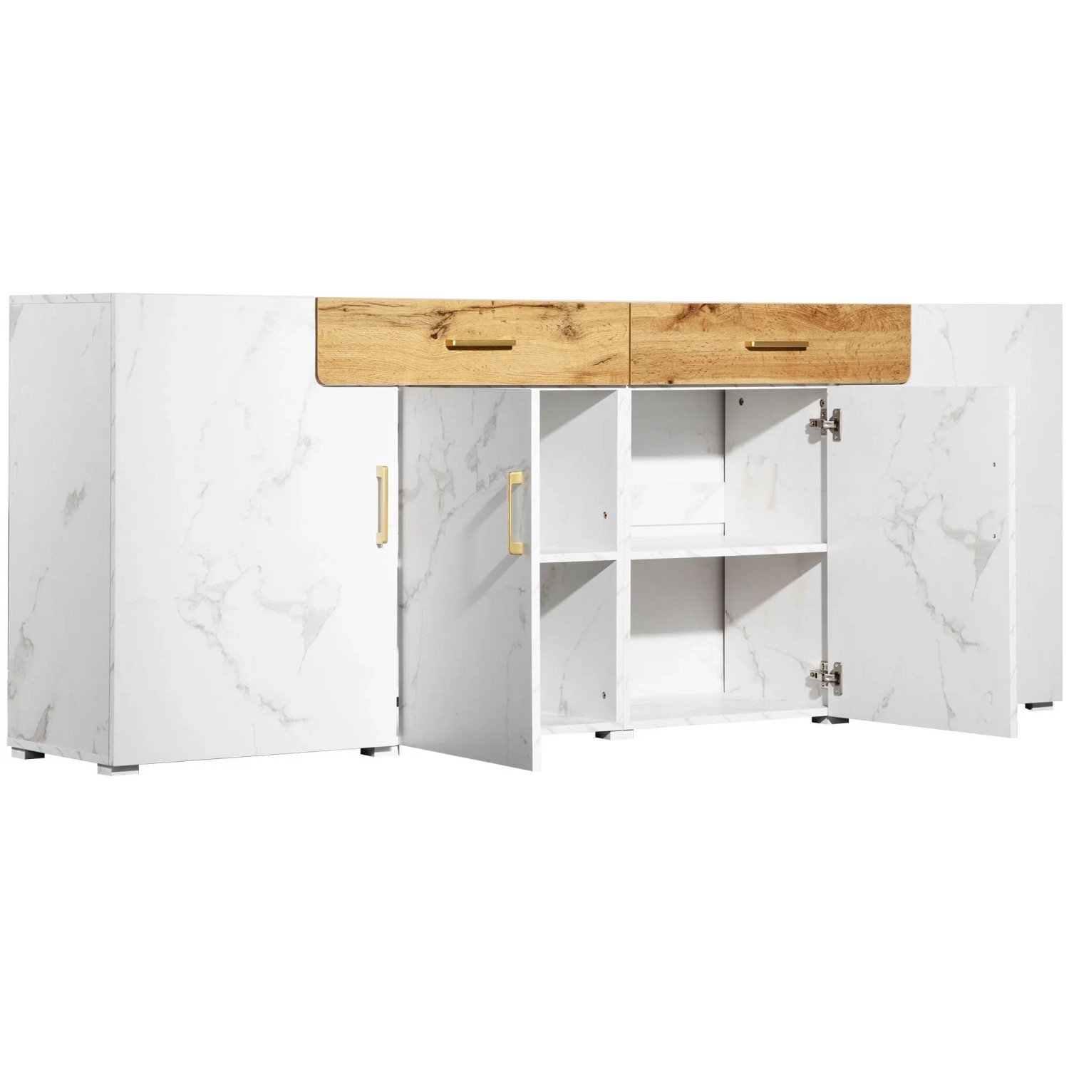 okwish Sideboard mit 4 Türen 2 Schubladen Stauraum Küche 208x39x80cm Weiß