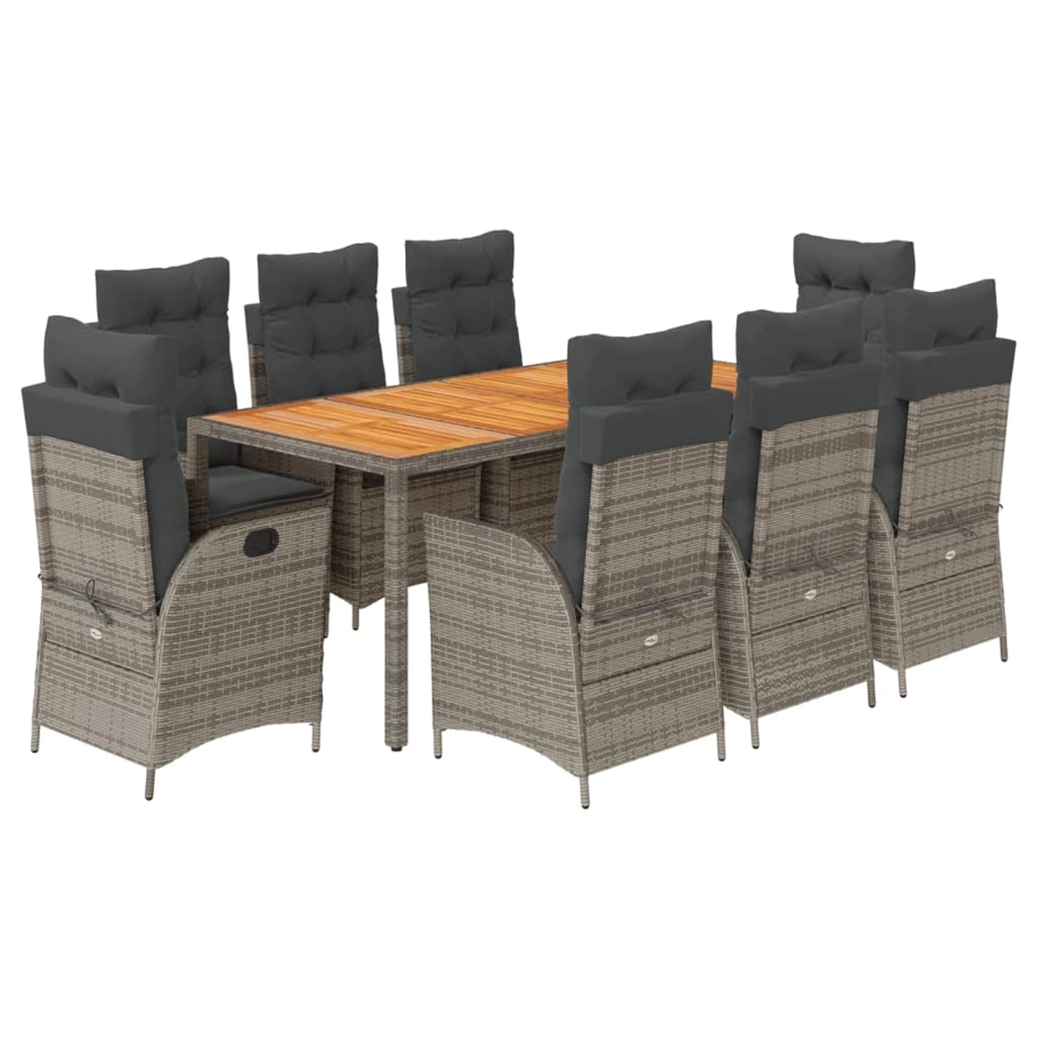 vidaXL 9-Tlg Garten-Essgruppe mit Kissen Grau Poly Rattan 3213111
