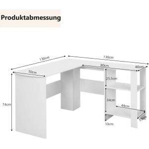 Costway Schreibtisch L-Form Ecktisch Computertisch Weiß
