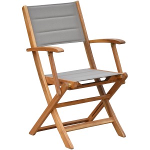 Merxx Gartensessel Acapulco, klappbar, mit grau gepolsterter Sitzfläche und Rückenlehne aus Akazienholz.