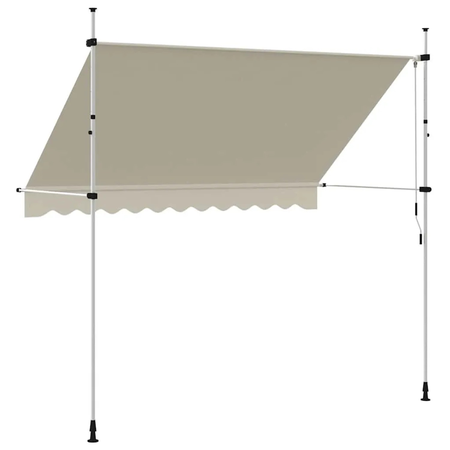 Cremeweiße, handbetriebene Einzieh-Markise (300 cm) mit Stahlrahmen, ausgefahren, für Terrasse & Balkon.