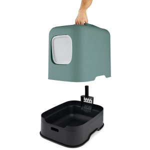 Rotho Katzentoilette Biala in Mistletoe Green, mit Schaufel und Filter. Katzenklo mit Deckel und Magnetverschluss.