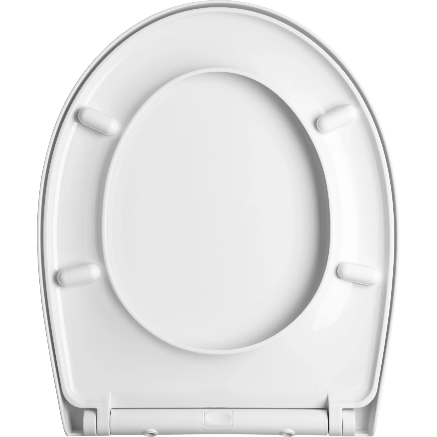 Glänzender, weißer baliv Filton WC-Sitz aus Polyresin mit Absenkautomatik, von oben. Perfekt für Bad & WC.