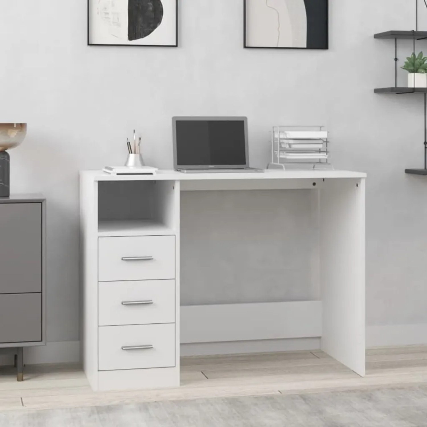 vidaXL Schreibtisch mit Schubladen Weiß 102x50x76 cm Holzwerkstoff 823032_2