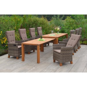 9-teiliges Merxx Toskana Gartenmöbel-Set mit 8 Sesseln und ausziehbarem Gartentisch.