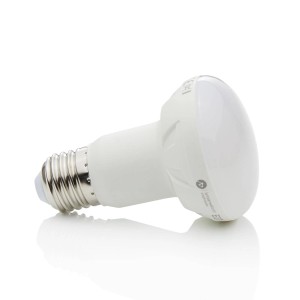 Weiße Lindby E27 LED-Reflektorlampe R63 aus Kunststoff, warmweiß.