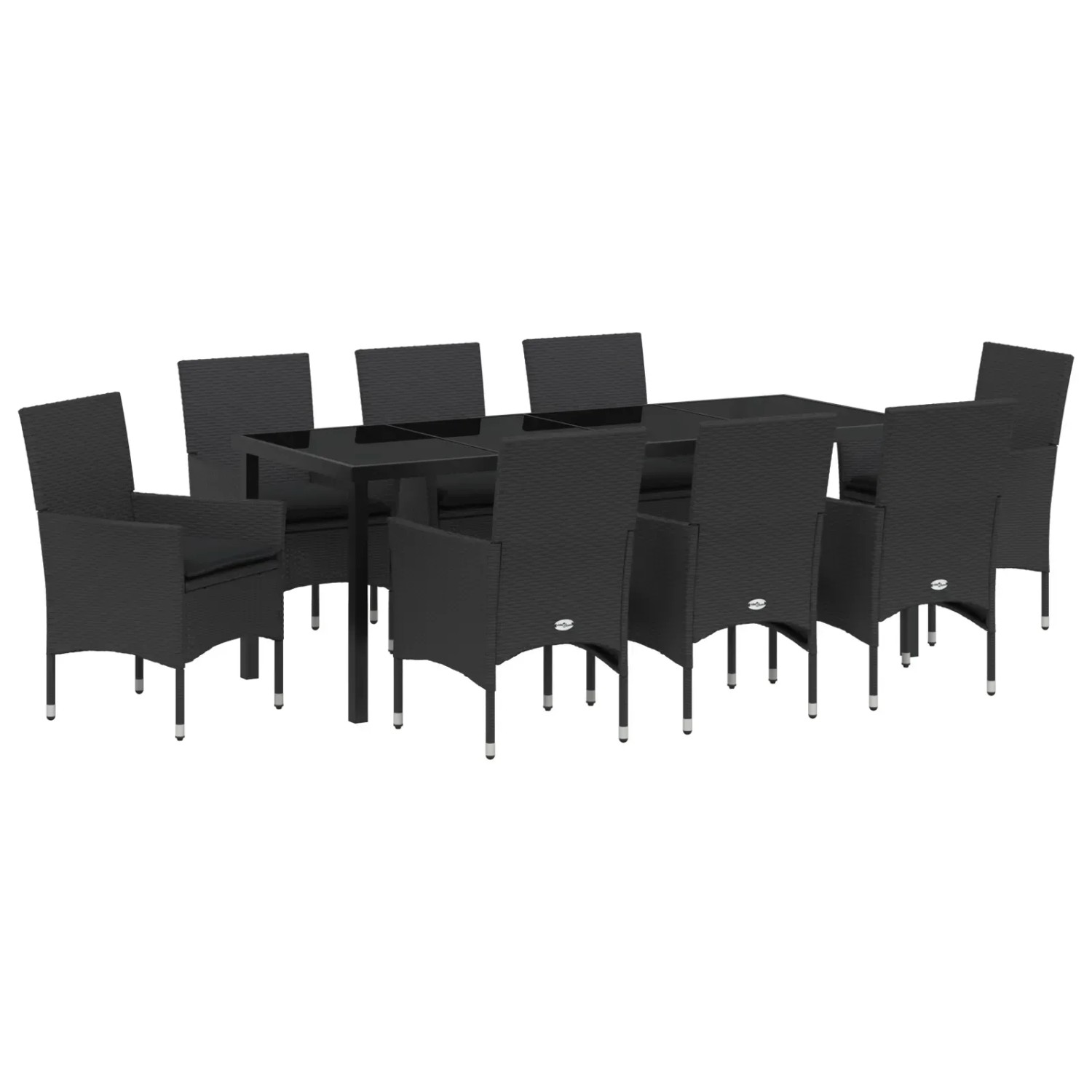 vidaXL Garten Essgruppe mit Kissen 9-Tlg Schwarz Poly Rattan 3379778