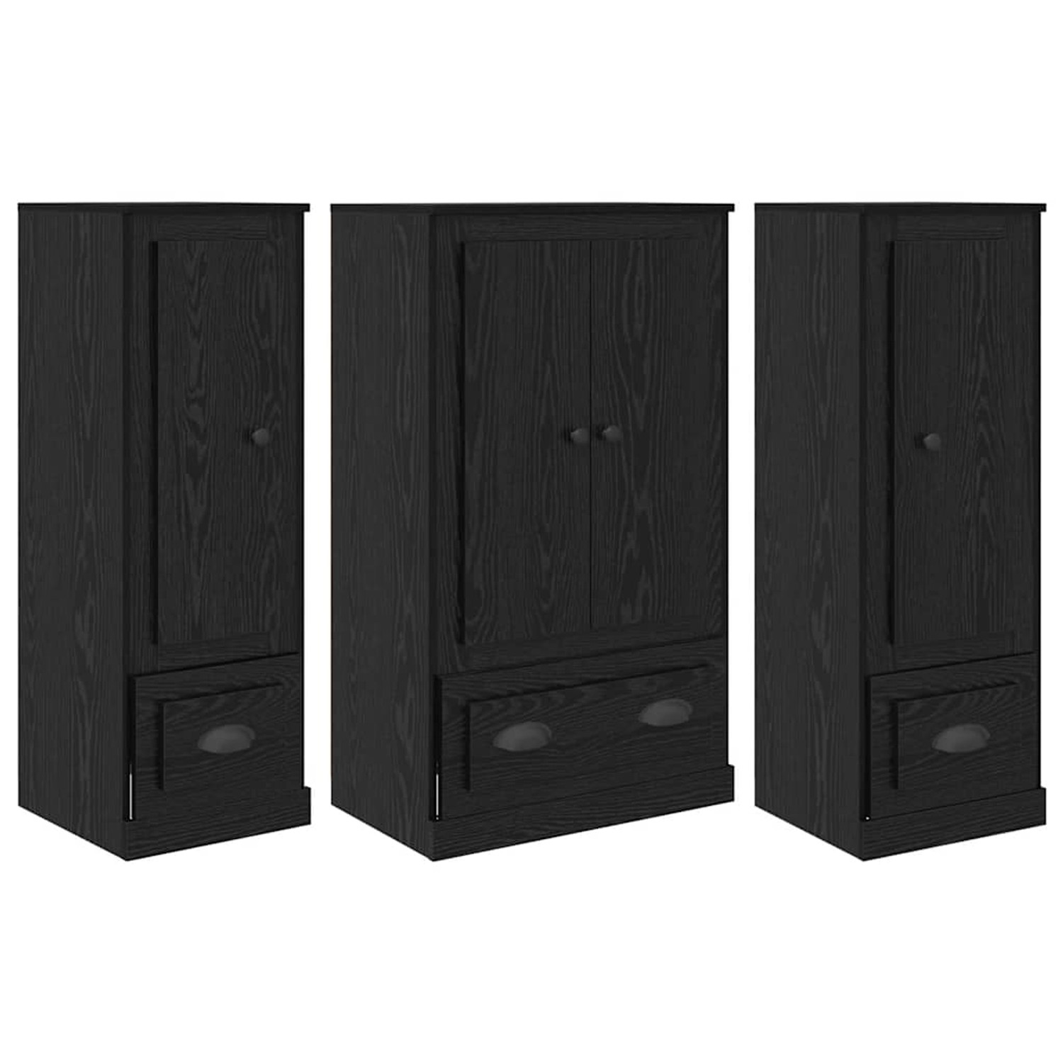 vidaXL Sideboard 3 Stk Schwarz Eichen-Optik Holzwerkstoff 3402673 günstig online kaufen