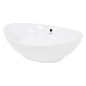 Weißes, ovales ECD Germany Aufsatzwaschbecken aus Keramik, 590x390 mm, für Bad oder Gäste-WC.