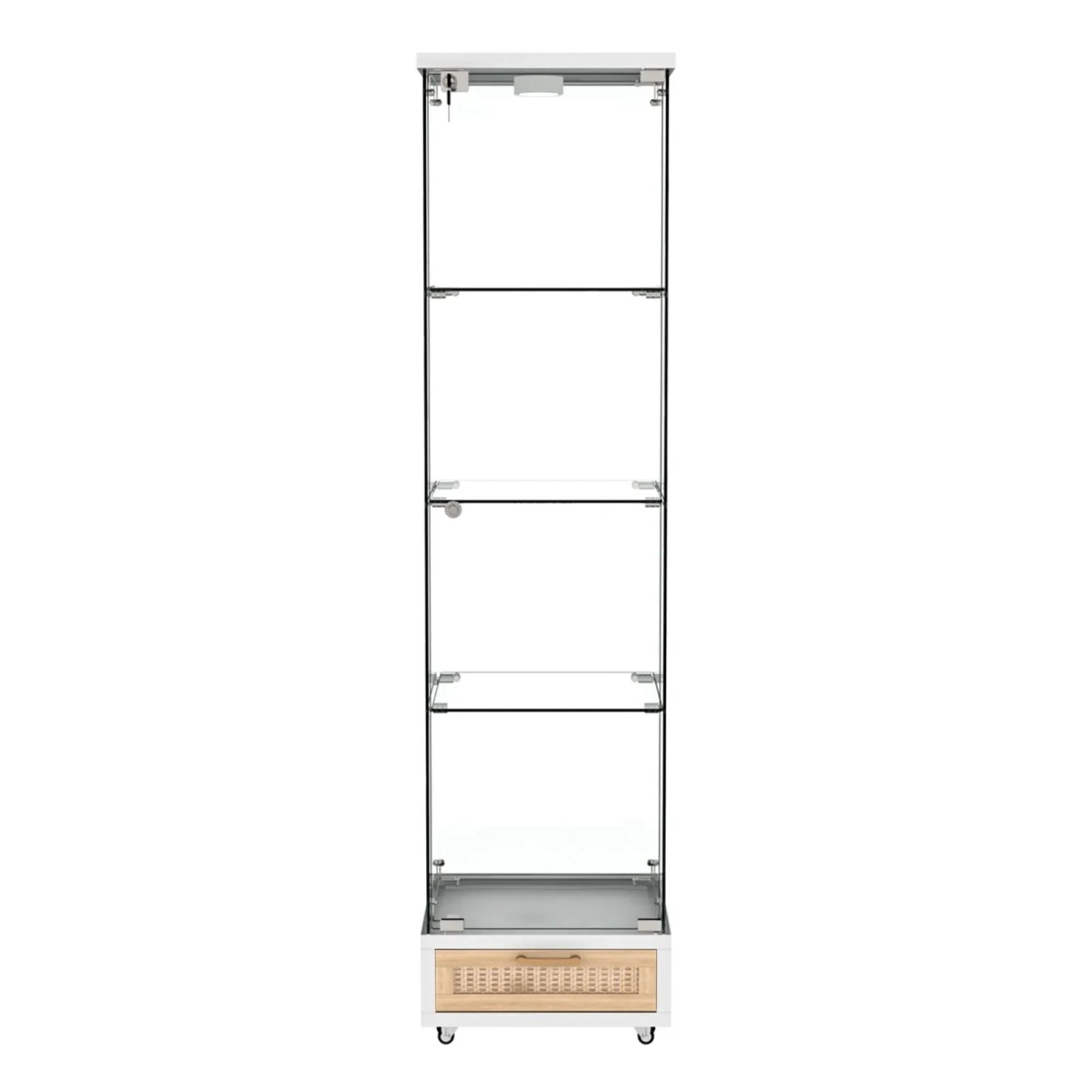 PXloue Glasvitrine LED 167x43x37cm Weiß mit Schubladen Gehärtetes Glas