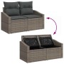Graues 5-teiliges Gartensofa-Set aus Polyrattan mit Kissen und Stauraum.