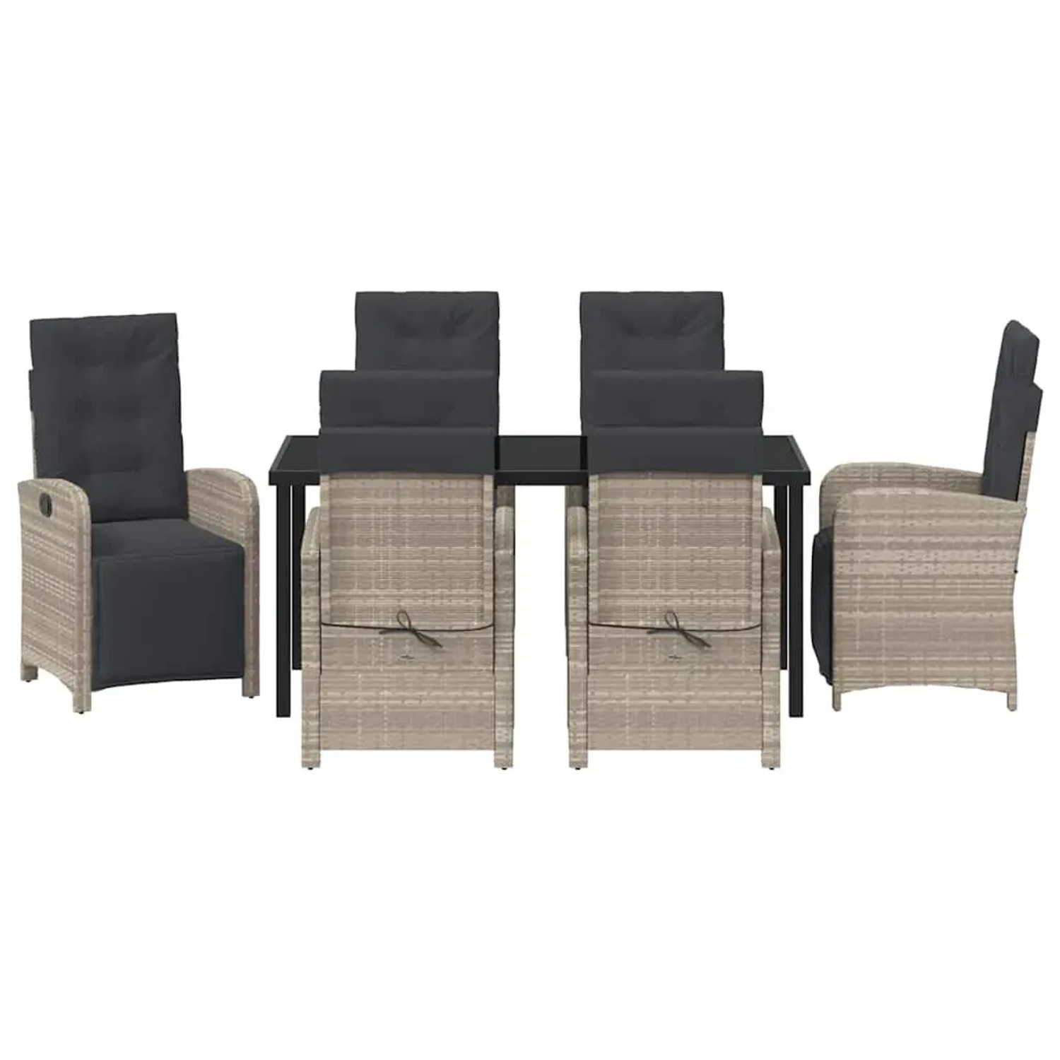 Hellgraue 7-tlg. vidaXL Garten Essgruppe aus Poly Rattan mit Tisch und Stühlen.