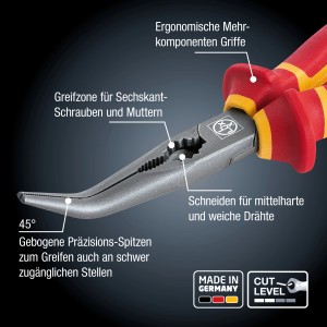 LUX Telefonzange VDE Professional 200 mm mit gebogenen Backen und ergonomischen Griffen.