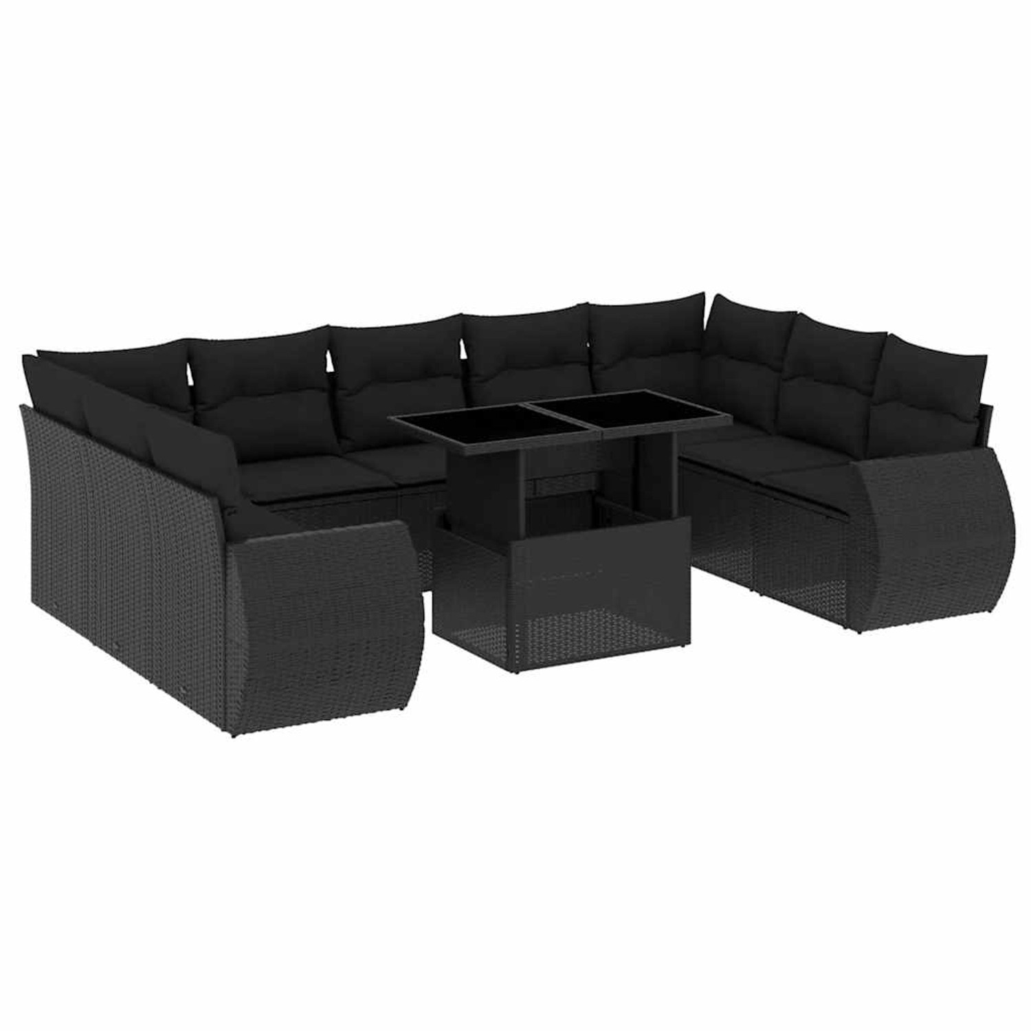 vidaXL 10-Tlg Garten-Sofagarnitur mit Kissen Schwarz Poly Rattan 3268735