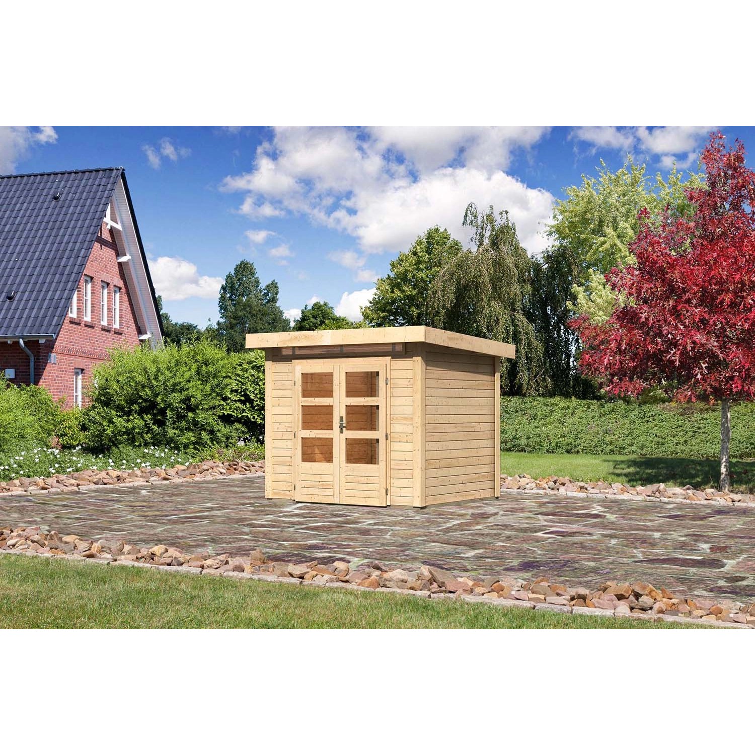 Karibu Holz-Gartenhaus Kumla 2 Natur Pultdach Unbehandelt 244 cm x 204 cm günstig online kaufen