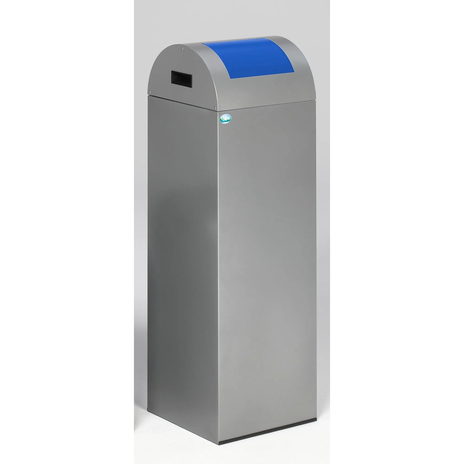 PROREGAL Selbstlöschender Wertstoffsammler Rund Mit Einwurfklappe 89 Liter HxBxT 104,5 x 32 x 32 cm Verzinkter Stahl Silber Blau