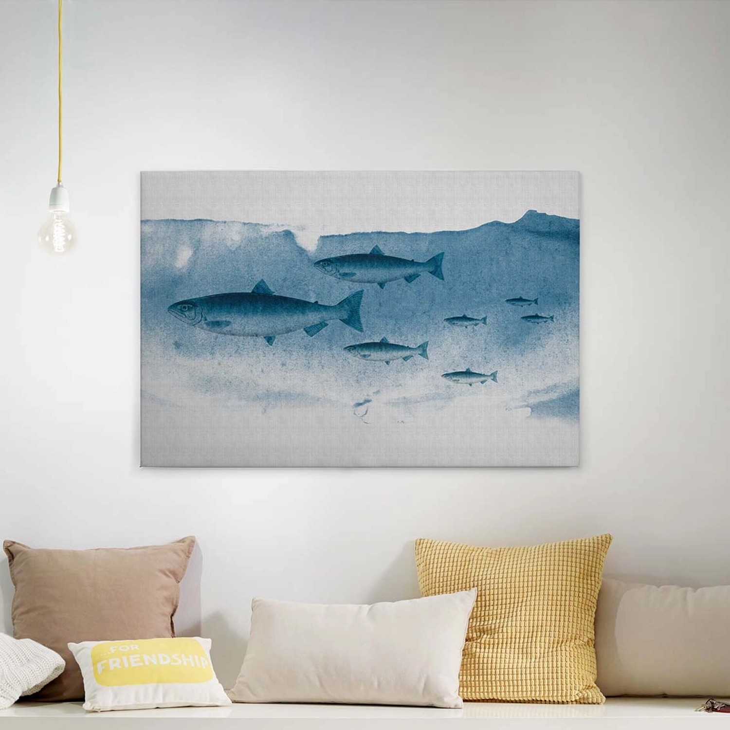 Bricoflor Unterwasser Bild Auf Leinwand Blaues Wandbild Mit Fischen Für Badezimmer Und Schlafzimmer Aquarell Bild Mit Me