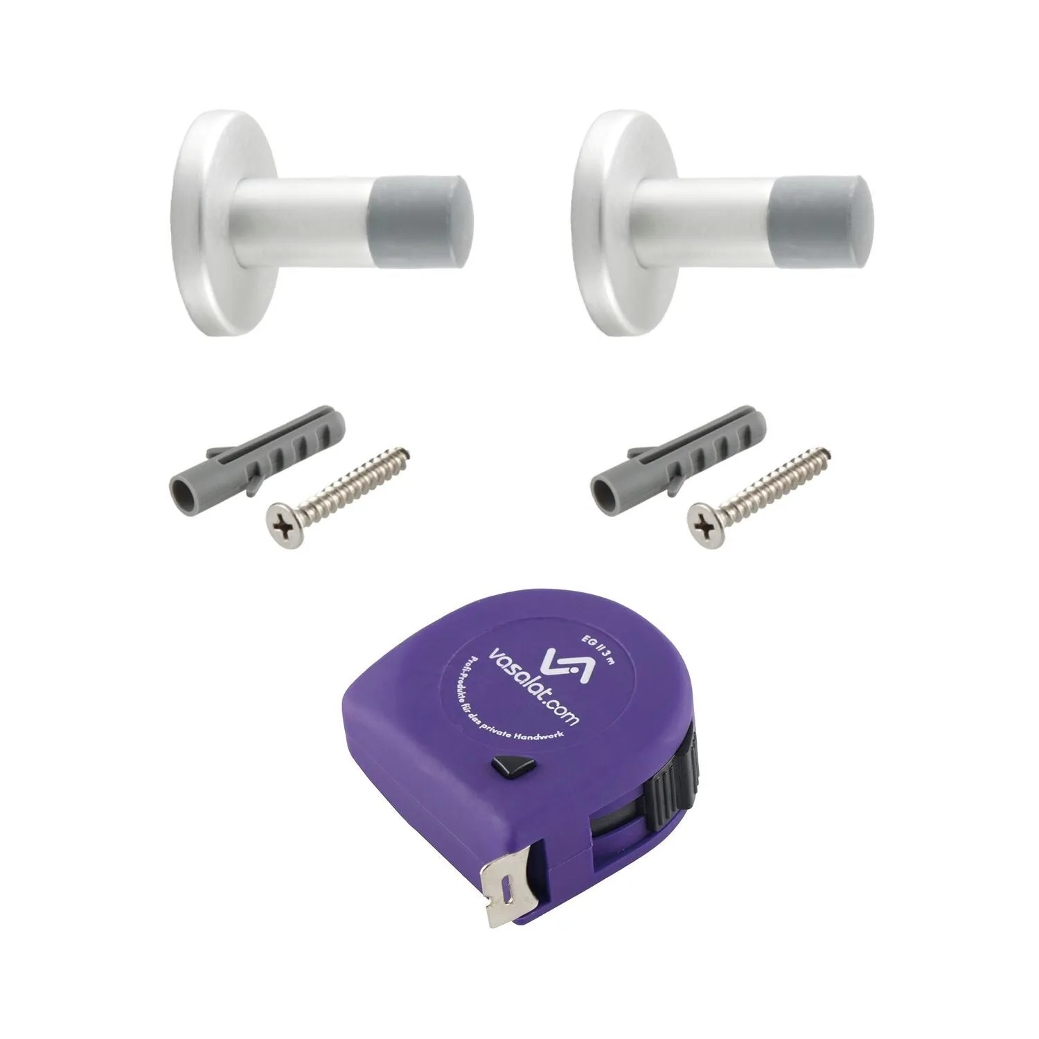 vasalat Set Türstopper Wand mit Dämpfer Ø 20 mm L 60 mm Alu Silber