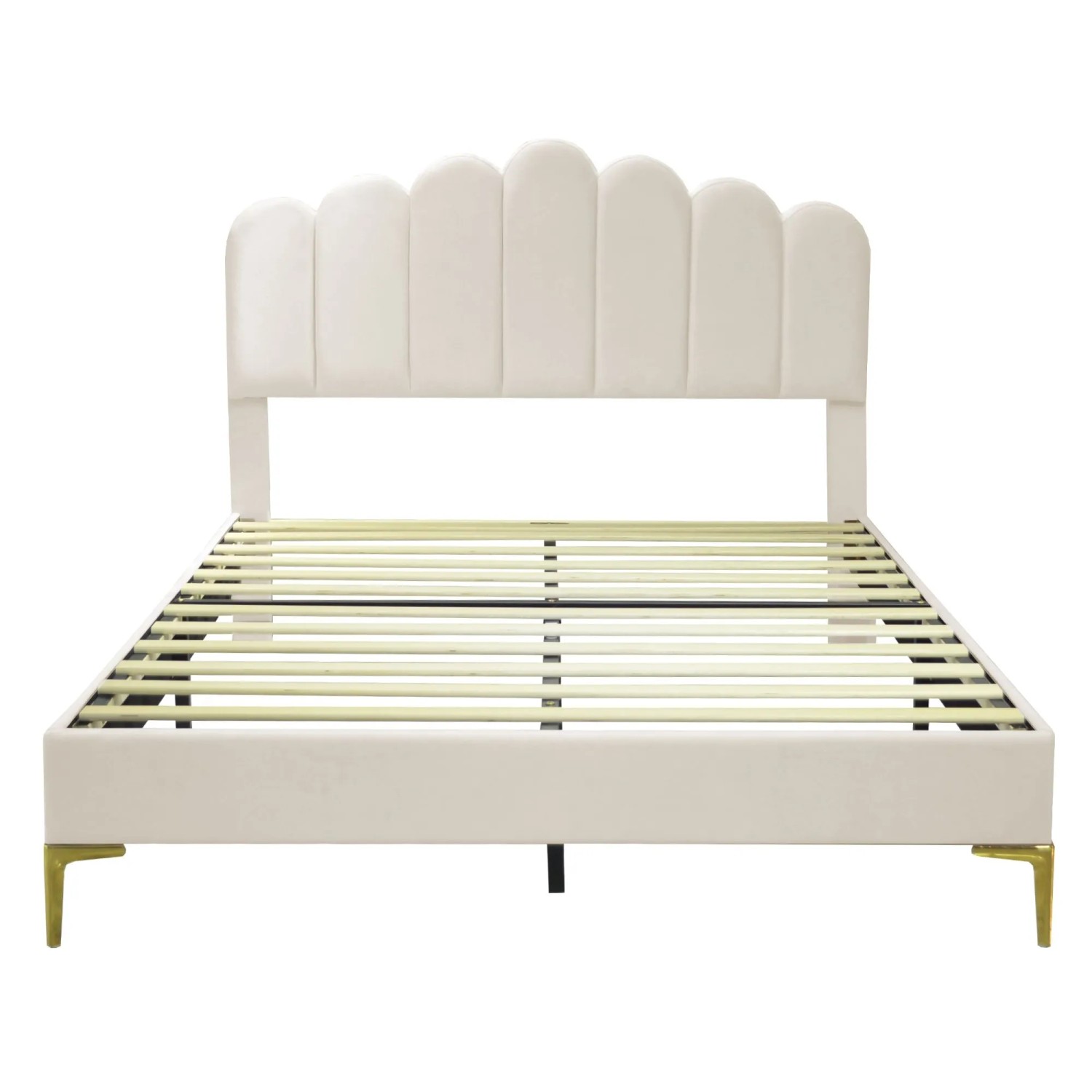 okwish Polsterbett 140x200cm mit Kopfteil Schlafzimmer Beige ohne Matratze