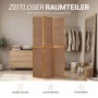 Brauner 3-teiliger Paravent aus Holz und Bambus als Raumteiler. Faltbarer Sichtschutz für Wohnbereiche.