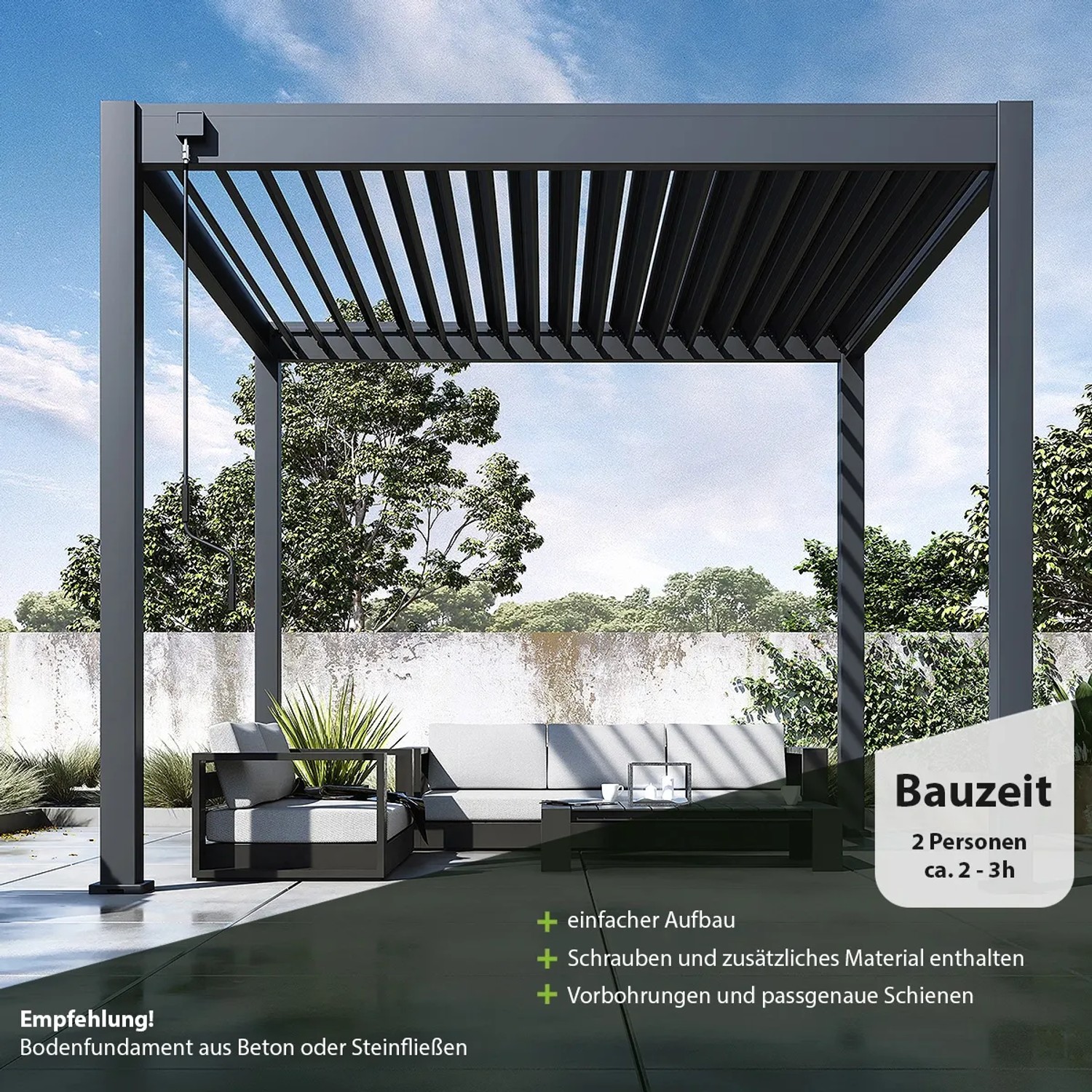 Stilvolle Weide Lamellendach Pavillon Alu Bild