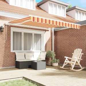 vidaXL Einziehbare Markise, gelb-orange gestreift, 350x250 cm, für Terrasse & Garten.