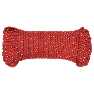 Rotes Bootsseil, 4 mm dick und 100 m lang, aus Polypropylen.