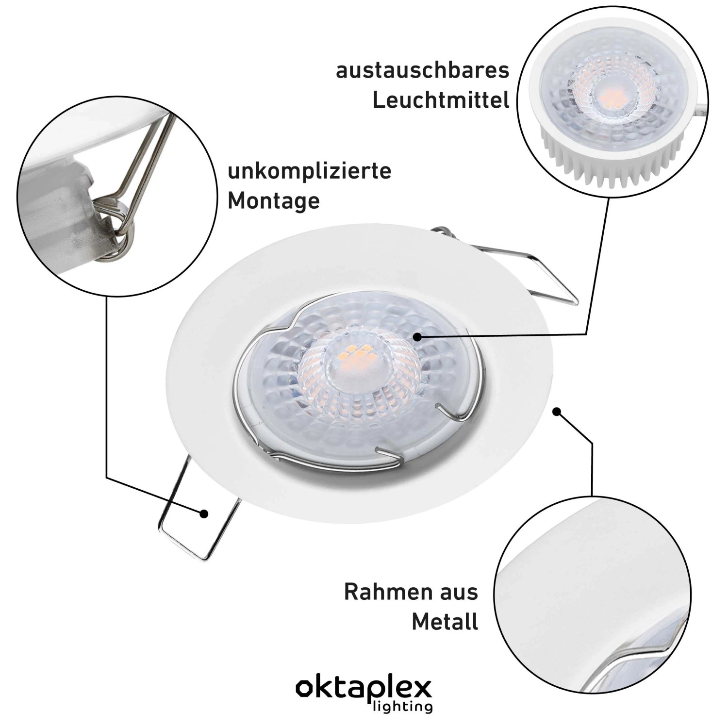Oktaplex LED Einbaustrahler Sedan 3er Set, dimmbar, warmweiß, 4,8W, weiß. Moderner LED Spot für Deckenmontage.