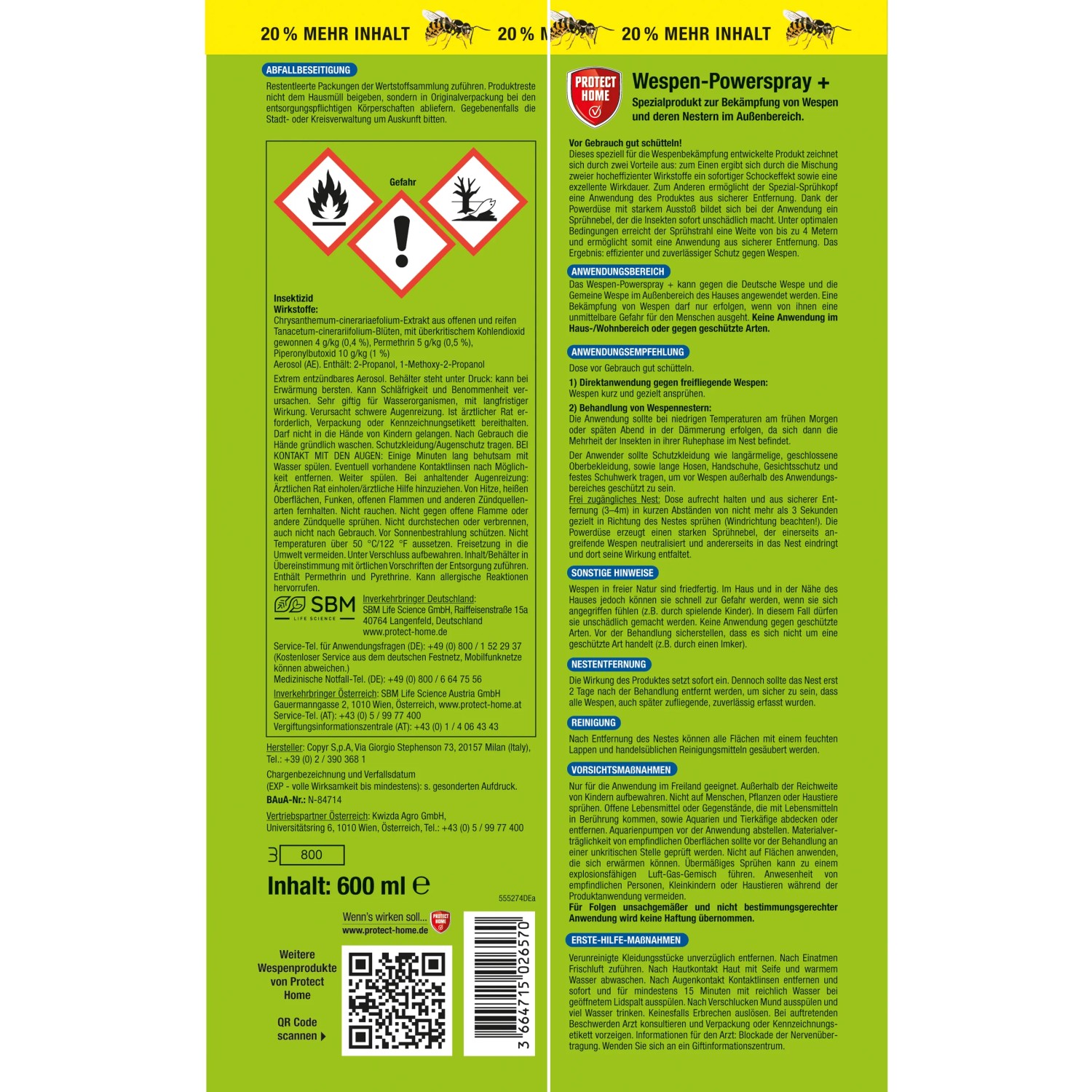 Protect Home FormineX Wespenspray 600ml zur Wespenbekämpfung aus sicherer Distanz.