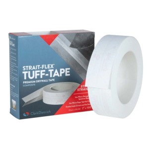 Weiße Strait-Flex Tuff Tape Eckschiene 30m für Trockenbau, Kantenschutz und glatte Gipskarton-Oberflächen.